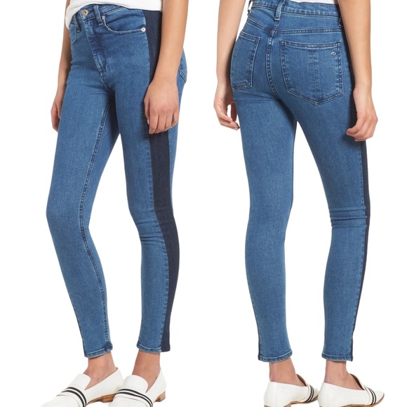 Rag & Bone | Mazie Side Stripe High Waisted Skinny Jeans Double Indigo Size 29 - Picture 1 of 13